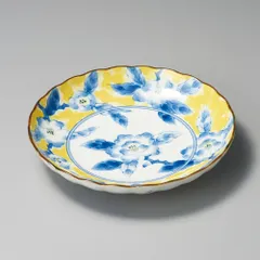 黄彩花紋菊形６.０皿