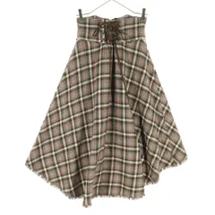 美品 dazzlin ダズリン チェック柄 ミモレ丈 フレアスカート S ブラウン系 レディース 古着