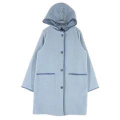 美品 SHOO LA RUE シューラルー 長袖 ノーカラーコート M ブルー系 フーディー レディース 古着