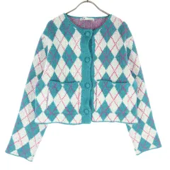 ZARA ザラ アーガイル柄 長袖 ニットカーディガン M グリーン系 レディース 古着