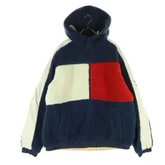 美品 TOMMY JEANS トミージーンズ リバーシブル ワンポイントロゴ 長袖 ジップ ボアジャケット L ネイビー フーディー メンズ 古着