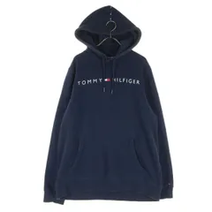 TOMMY HILFIGER トミーヒルフィガー 裏起毛 ブランドロゴ 長袖 スウェットパーカー L ネイビー メンズ 古着