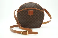 セリーヌ ミニショルダーバッグ 斜め掛け マカダム柄 トリオンフロゴ ラウンド型 PVCレザー 茶 ブラウン CELINE 5434h