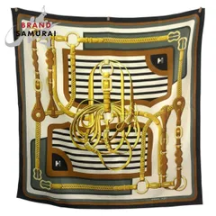 美品 HERMES エルメス カレ90  コーチング ブラウン ブラック イエロー シルク スカーフ レディース 506119【中古】