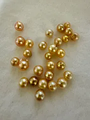 アコヤパールゴールド染めルース貫通珠29ピース6.0~8.5ミリ『あまり珠がお得！)