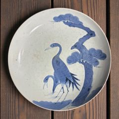 古伊万里 大鉢 3羽鶴 草花文図 盛り鉢 色絵 鉢 取り皿 飾り皿 和食器