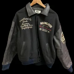 [むつ75-021606][併売] NEO BLOOD ネオブラッド スタジャン 牛皮レザー 襟レザー 袖レザー 刺繍デザイン ワッペン キルティング バイカラー 90s[中古][メンズ]