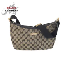 GUCCI グッチ ベージュ ブラック ゴールド金具 GGキャンバス/レザー 019 0433 ショルダーバッグ ポシェット レディース 600235【中古】