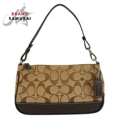 美品 COACH コーチ シグネチャー ベージュ ブラウン シルバー金具 B06Z-6094 ハンドバッグ アクセサリーポーチ レディース 600423【中古】
