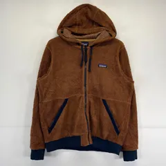 古着 パタゴニア patagonia フリースジャケット フルジップ ワンポイントロゴ刺繍 フーディー アウトドア L  ブラウン メンズ