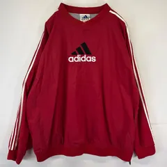 古着 アディダス adidas ナイロンジャケット ナイロンプルオーバージャケット ピステ 大きいサイズ ロゴ刺繍 2XL  レッド メンズ