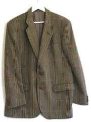 【229011】【高級ライン】 DAKS ダックス  Signature  英国製 チェック柄　ウール　テーラードジャケット メンズ グリーン|ネイビー