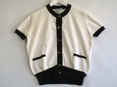 【229406】レア/クリーニング済 Salvatore Ferragamo サルヴァトーレフェラガモ  バイカラー　コットン　半袖カーディガン ヴァラ 金ボタン  ・L