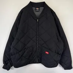 古着 ディッキーズ Dickies ワークジャケット 中綿 キルティング フルジップ ブルゾン 大きいサイズ ワンポイントロゴ  ブラック メンズ