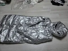 シルバー光沢 ショートダウン＆ダウンジャケット ロング丈 2in1 アウター