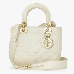 Christian Dior クリスチャンディオール Lady Dior レディディオール スモール 2WAYバッグ カナージュ ホワイト ゴールド金具 美品 中古 4b011913
