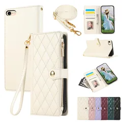 手帳型ケース 通用 第3世代 iPhone SE(第2世代)/iPhone 8/7/6 カバー 対応 iPhone SE3 iPhone ショルダー ひし形柄 肩掛け 人気 女性 カード収納 SE ジップ付き財布 横置き機能 シンプル お洒落 スマホケース (