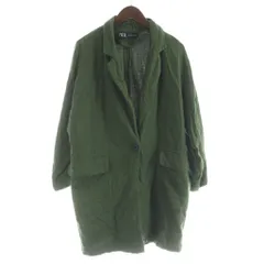 ザラ ZARA チェスターコート ミニ テーラードジャケット シングル ロング 麻 リネン混 L 緑 グリーン /KW ■GY58