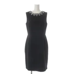 クイーンズコート QUEENS COURT ワンピース 1 黒 ブラック ノースリーブ ラウンドネック ビジュー ビーズ装飾 膝丈 /GR ■GY60