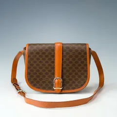 CELINE セリーヌ マカダム ショルダーバッグ PVC レザー ポシェット ブラウン 斜め掛け