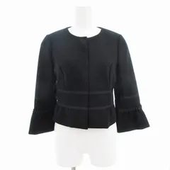 トッカ TOCCA 美品 ノーカラージャケット 総裏地 フレアスリーブ リボン 00 XS 黒 ブラック /AE