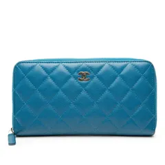シャネル ココマーク マトラッセ ラウンドファスナー 長財布 ブルー キャビアスキン レディース CHANEL【228-55988】