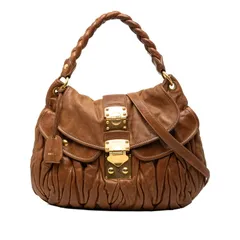 ミュウミュウ マテラッセ ハンドバッグ ショルダーバッグ 2WAY ブラウン レザー レディース MIUMIU【228-56610】