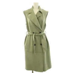 ザラ ZARA ロングコート アウター ノースリーブ ダブル ベルト フェイクスエード XS 緑 グリーン /BB