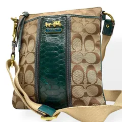 美品　COACH コーチ　ショルダーバッグ　パイソン調　グリーン　サコッシュ