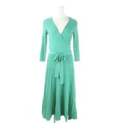 ダイアグラム グレースコンチネンタル Diagram GRACE CONTINENTAL ロングワンピース ニット リブ カシュクール 七分袖 リボン インナー付き 36 S 緑 グリーン /AO10 ■GY43