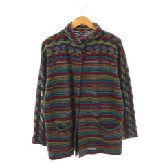 ミッソーニ MISSONI カーディガン ニット 総柄 ボーダー ウール モヘア混 M ボルドー マルチカラー /ES ■GY53