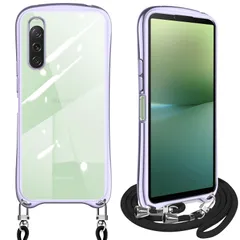 Xperia 10 V ケース ショルダー クリア SO-52D SOG11 エクスペリア10v スマホケース カバー 耐衝撃 透明 TPU ストラップ付き 肩掛け 首掛け 紐付き 斜めがけ シリコン メッキ加工 取り外し可能 長さ調整可能(ダークパープル)