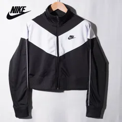 ナイキ NIKE クロップド丈 トラックジャケット M ブラック ホワイト ロゴ刺繍 ラグラン ジャージ スポーツウェア ストリート 古着 A253