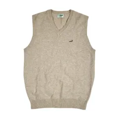 Crocodile クロコダイル ワンポイント刺繍 Vネック ウール ニットベスト L/ライトグレー ベージュ系 メンズ