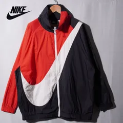 ナイキ NIKE ナイロンジャケット M ブラック レッド ホワイト ラグラン ビッグロゴ ストリート スポーツウェア ジャージ 古着 A254