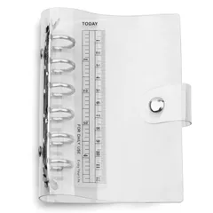 定規付き 可愛い システム手帳カバー ノート 個人情報管理 スナップボタン留め メタルリング (A7 防水カバー付き リフィル式手帳 A7 バインダー バインダー) 6穴 透明 SFLHHDM