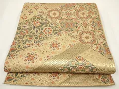 平和屋着物▼六通柄袋帯　枠正倉装宴　切嵌花文　金糸　正絹　逸品　AABF7857wj