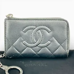 CHANEL ココ マトラッセ キャビア スキン グレー 小銭入れ 保証カード付き