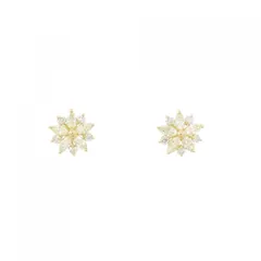 【新品】K18YG フラワー ダイヤモンド ピアス 0.40CT