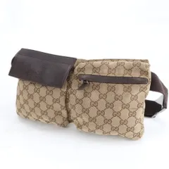 グッチ GGキャンバス 28566 レザー 2WAY ボディバッグ 斜め掛け ボディ ウエストポーチ ショルダー ブラウン メンズ EUM DN12-9【中古】