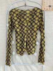 ヴィンテージ 黄色 ブラウン アーガイル ニット カーディガン 887 y2k ストリート 森 ギャル