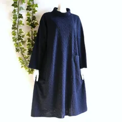 新品 a121 ML ジャガード ワンピース 立体北欧調花柄 紺系 ネイビー オフタートル コクーン レディース 上質 上品 50代 60代 70代