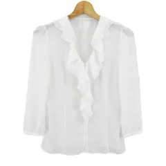 アナイ ブラウス シャツ トップス 長袖 フリル 日本製 レディース 38サイズ オフホワイト ANAYI 【中古】