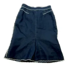 ルイヴィトン LOUIS VUITTON 美品 コットンリネン スカート レース ひざ丈 紺 ネイビー 34 約S ■MNK5