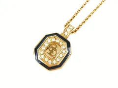 クリスチャン・ディオール Christian Dior　CDロゴ　ラインストーン　オクタゴンプレート ネックレス ブラック×ゴールドカラー　送料無料