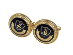 バーバリー　BURBERRYS　Bロゴ　ラウンド　カフス　カフリンクス　ブラック×ゴールドカラー　送料無料