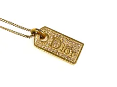 クリスチャン・ディオール　Christian Dior　ラインストーン　ロゴ　プレート　ネックレス　ゴールドカラー　送料無料