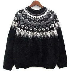 アイテムズ アーバンリサーチ ITEMS URBANRESEARCH 求心柄 モール クルーネック ニット セーター ブラック 黒 M IT47-12B009