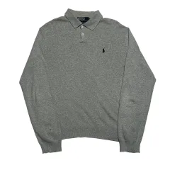 L POLO RALPH LAUREN グレー ピマコットン カラ ニット