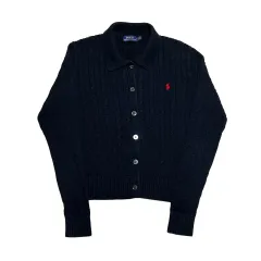 S ポロラルフローレン レディース ネイビー ケーブル カラ カーディガン